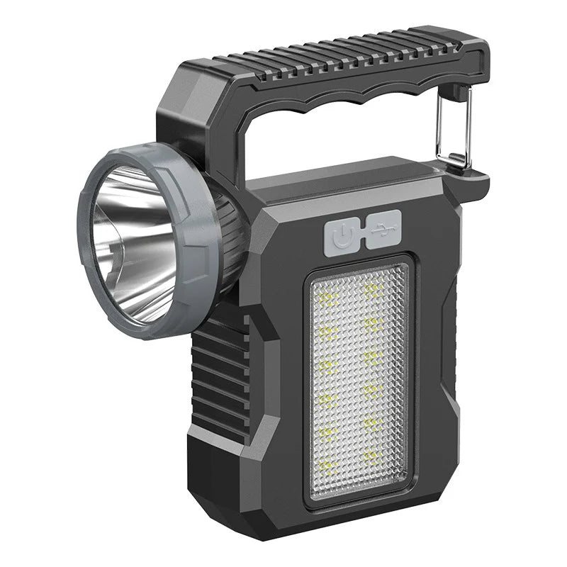 Solar Rechargeable LED Flashlight Searchlight With COB Work Light Lantern