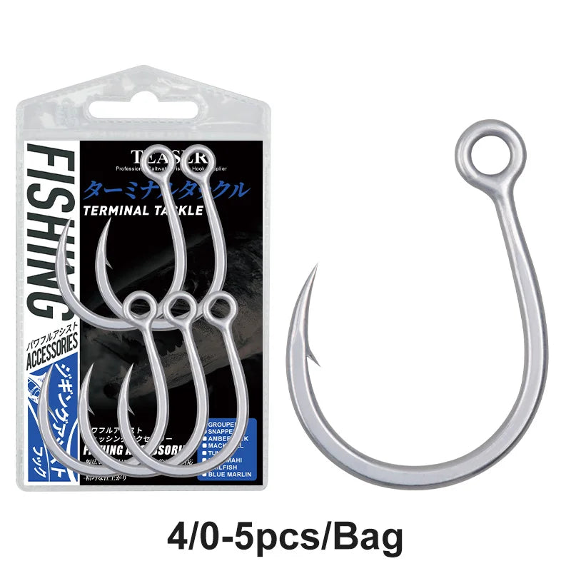 TEASER 8091 5X DIABLO Saltwater Popper Fishing Hook 2/0 3/0 4/0 5/0 7/0 Super Rust-proof Fishing Inline Single Heavy Hook