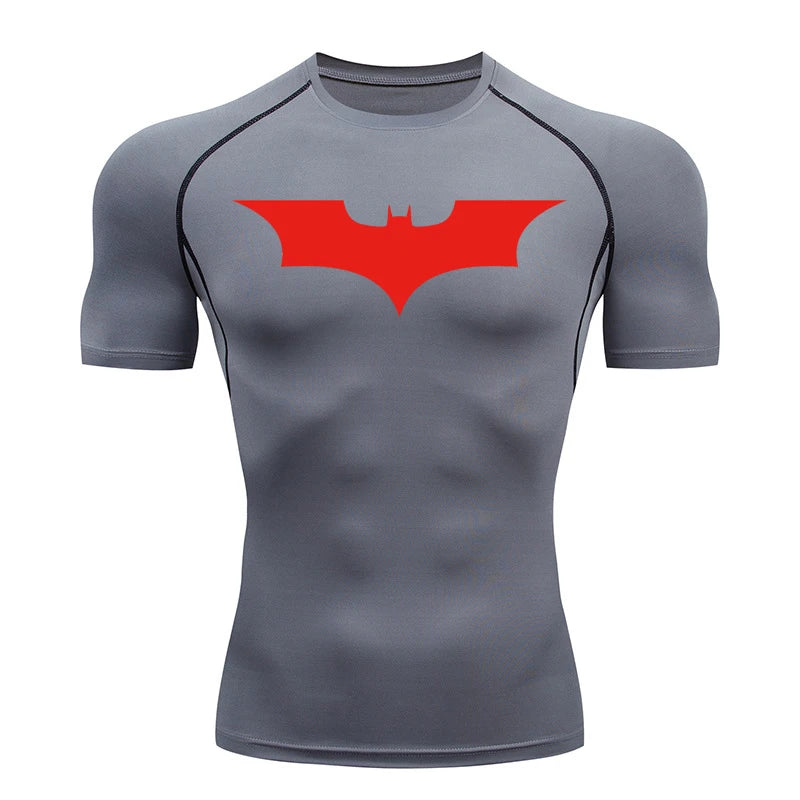 Men's Bat Print Compression Shirt Summer Short Sleeve Quick Dry Rash Guard Gym Workout Running T-Shirt Athletic Tees Tops