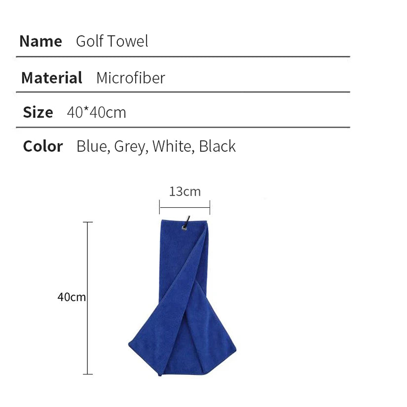 Microfiber Golf Towel 40X40cm Golf Towel Hook and Loop Fastener The Convenient Golf Cleaning Towel Black Grey Blue White New