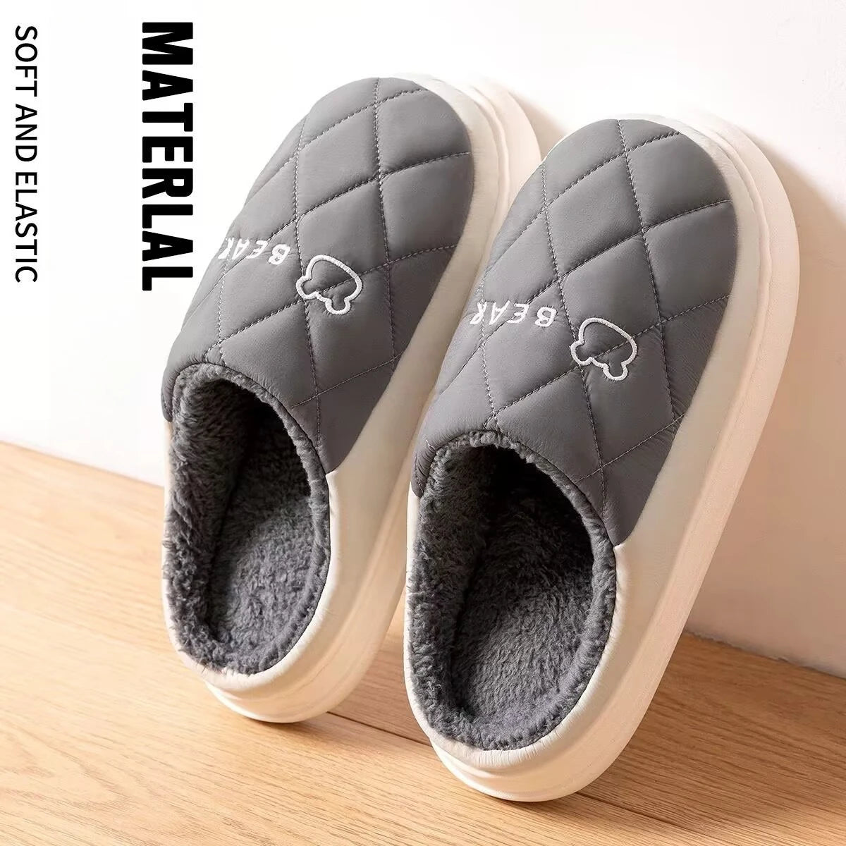 Winter Waterproof Slippers For Men With Plush Insole And Non Slip