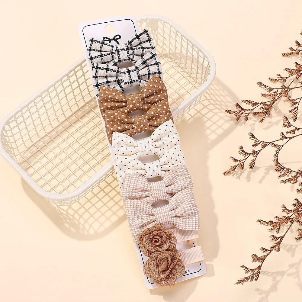 RAINBOW BOWS 10Pcs/set Handmade Fabric Printed Barrette Boutique Mini Bangs Bow Hair Clip Ins Daisy Hairgripes 2025 Spring Style