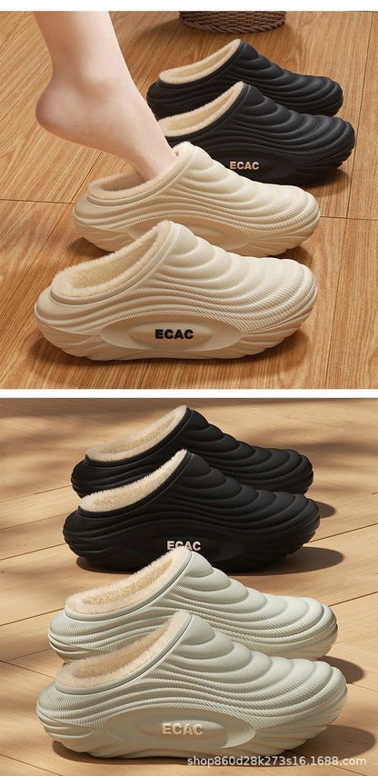 Waterproof Indoor Slippers For Men EVA Sole Fleece Lined Non Slip Winter