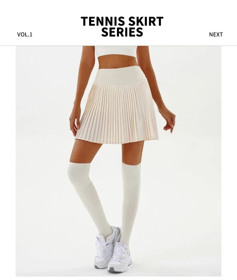 High Waist Women Tennis Pleated Skirt with Inner Lining High Waist Double Layer Design Sport Sexy Fitness Yoga Shorts Dancing