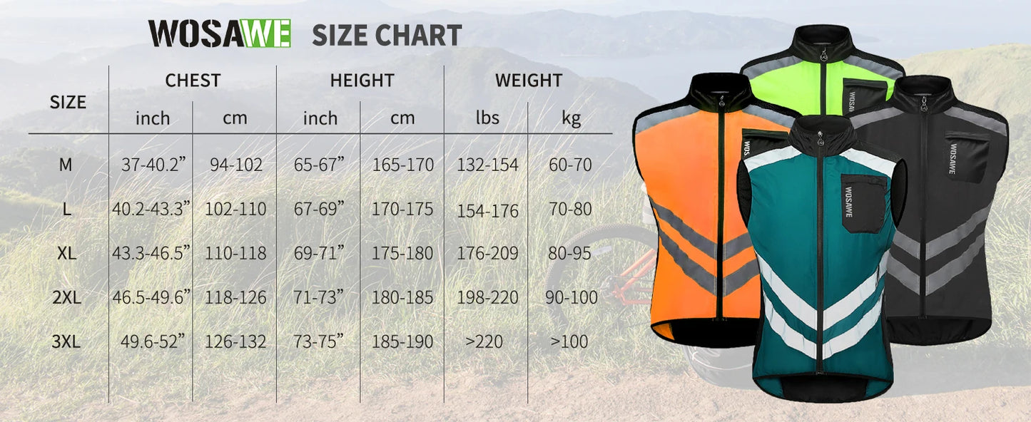 WOSAWE Men’s Cycling Windbreaker Jacket Waterproof Windproof Reflective Bike Coat Lightweight Outdoor Sports Apparel Portable