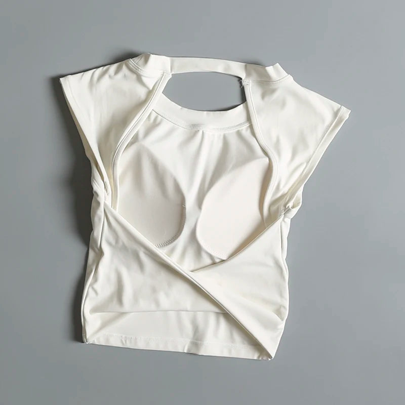 Sexy Short Backless Fixed Chest Pad Sports T-shirt Vest Women's Tight Fitting Quick Drying Slimming Yoga Suit Top Clothing