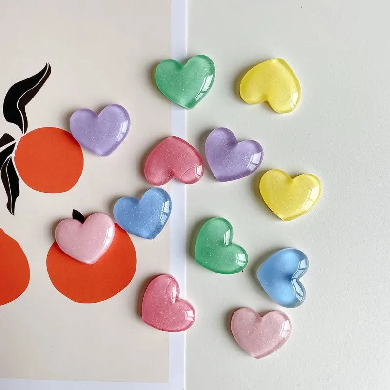 Heart-Shaped Glitter Colored Fridge Magnets Set, Resin 2.5x2.2 cm, 6 Pieces