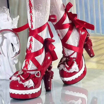 Women Leather High Heels Size 42 Red Rhinestone Alien Heel Japanese Cosplay