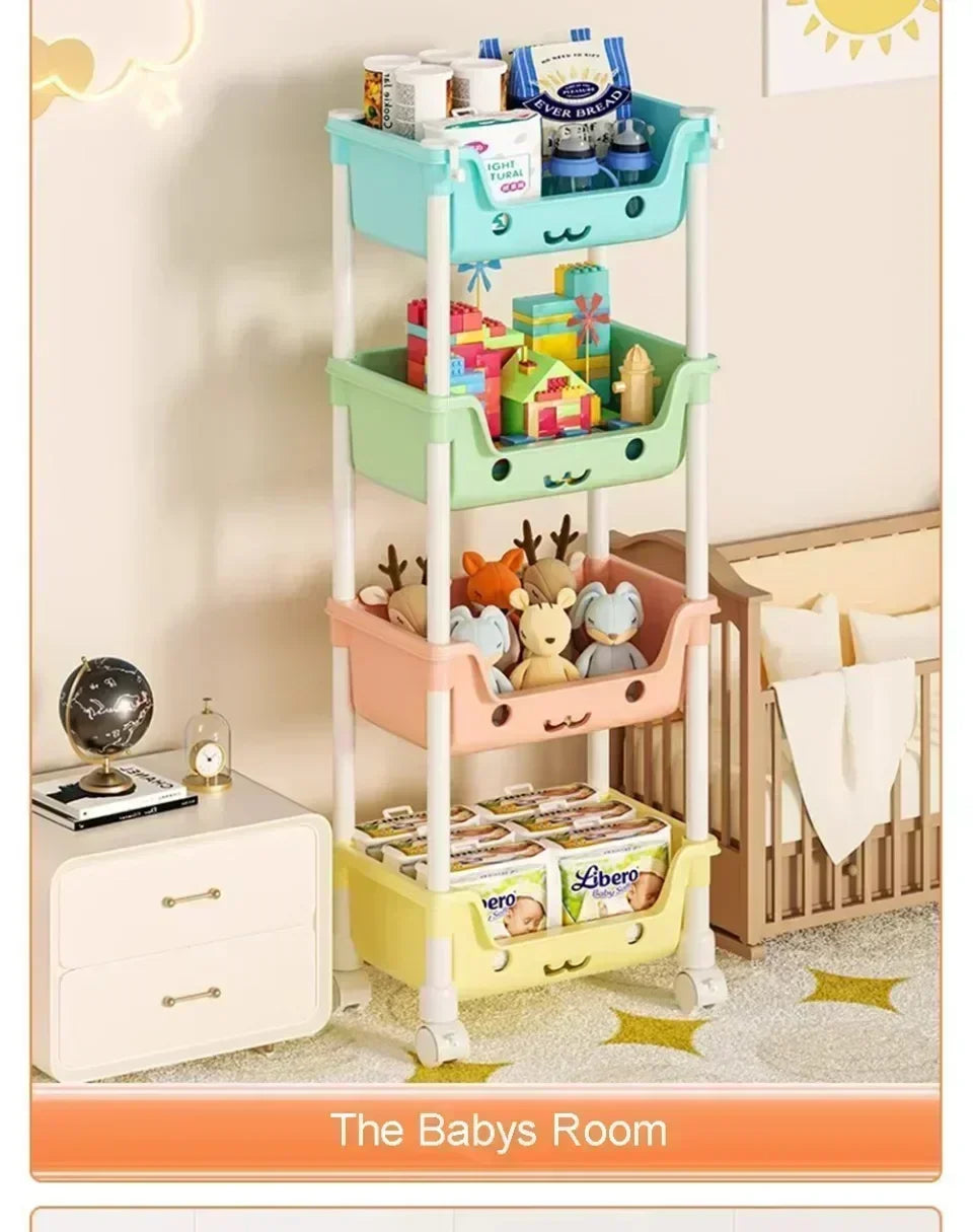 Macaron Storage Handcart Snack Storage Rack Movable Household Large Capacity Wheeled Kitchen Rolling Rack Children Storage Rack