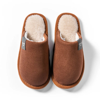 Men's Warm Plush Lined Indoor Slippers with Flat Heel