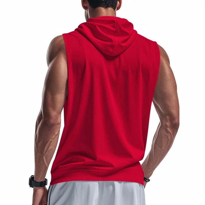 Summer Men's Hooded Zipper Tank Tops Casual Fitness Sports Vest Fashion Zipper Sleeveless Cardigan Tees Tops Male running Vest