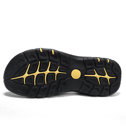 Men's Leather Sandals Handmade Thick Rubber Sole Breathable Slip On
