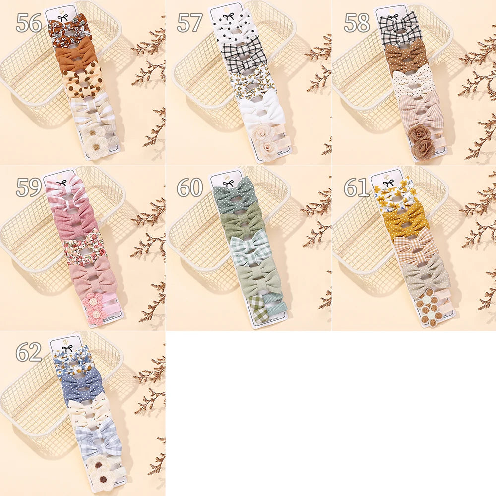 RAINBOW BOWS 10Pcs/set Handmade Fabric Printed Barrette Boutique Mini Bangs Bow Hair Clip Ins Daisy Hairgripes 2025 Spring Style