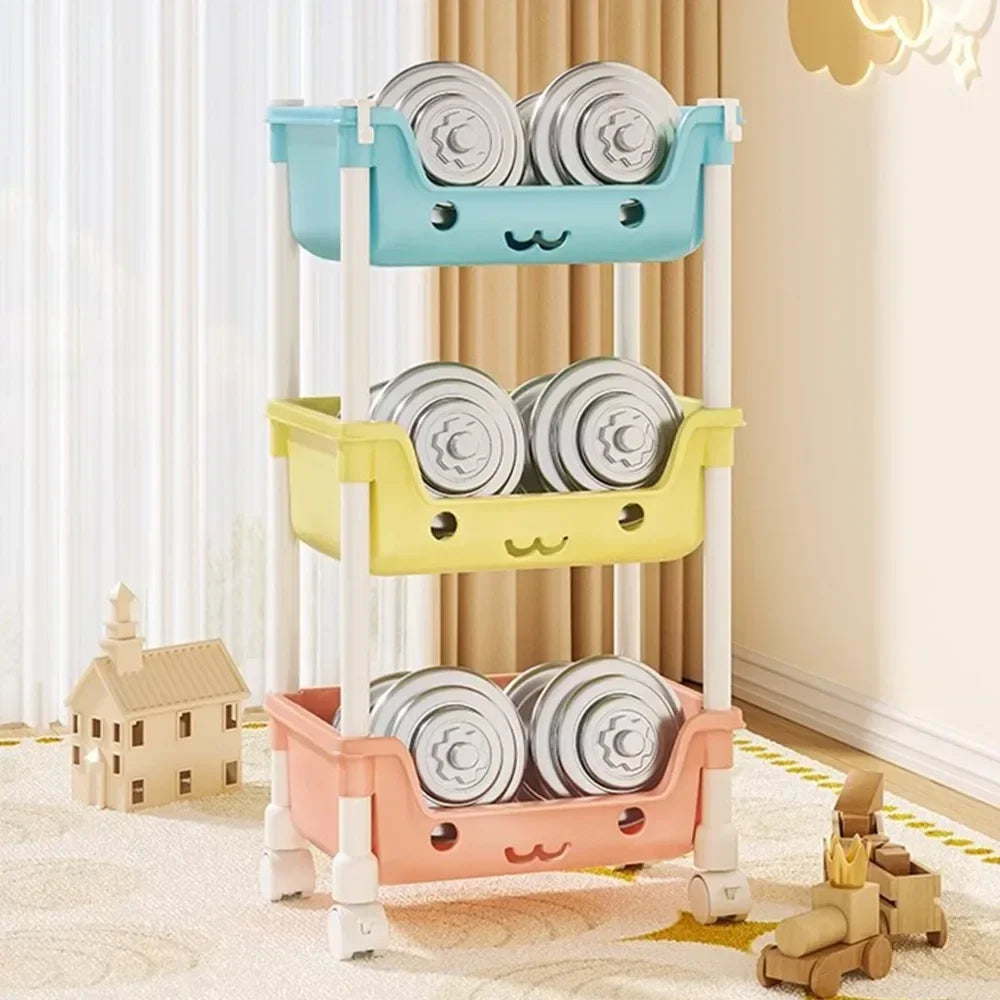 Toy Storage Trolley Children's Toy Storage Racks and Shelving Rotating Bookshelf Household Mobile Trolleyarrange
