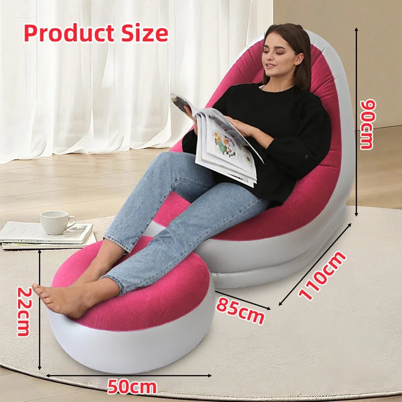 6 Colors Inflatable Lazy Sofa with Footstool Portable Beach Lounge Chair Foldable Air Mattress Outdoor Camping Sleeping Pad