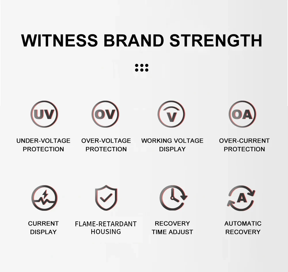 TOMZN Automatic Voltage Current Protector Socket AC110V 220V Adjustable 1-16A Power Surge Protector EU Plug Socket TOSVA-16