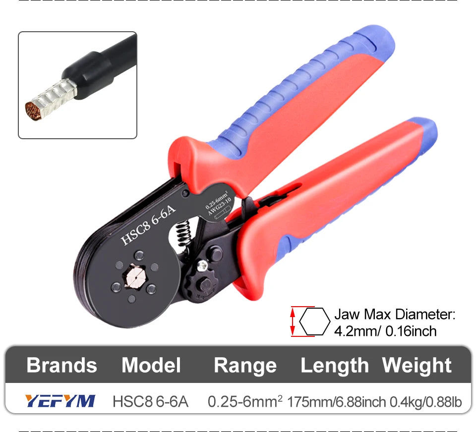 Crimping Pliers Ferrule Sleeves Tubular Terminal Tools HSC8 6-4A/6-6A/16-6E Wire Crimper Household Electrical Sets