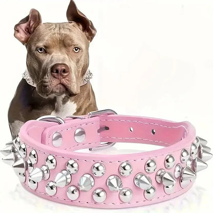Adjustable Spike PU Leather Dog Collar With Rivets For Small Dogs And Cat