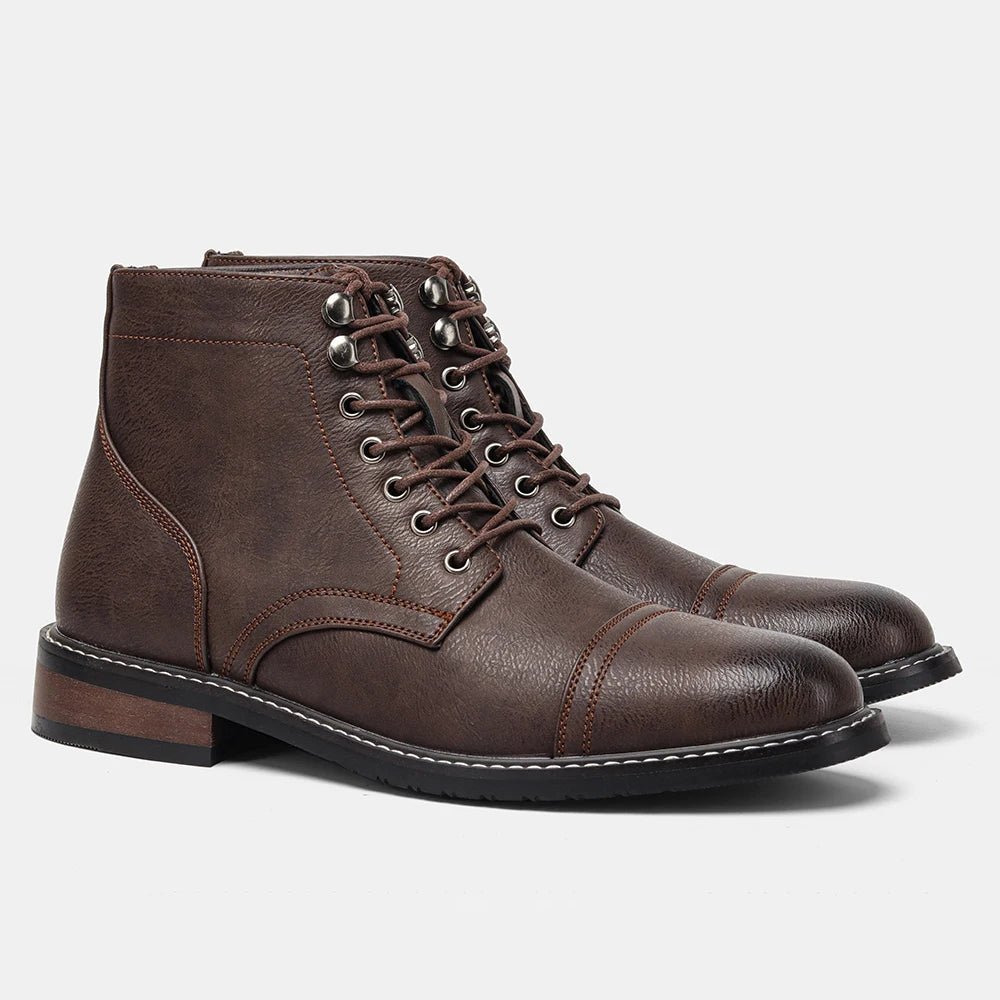 Leather Men's Ankle Boots, Lace-Up, Med Heel, Basic Boots
