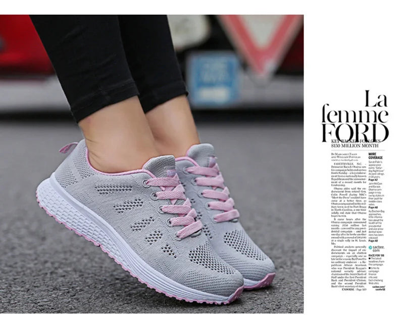 Women Casual Shoes Fashion Breathable Walking Mesh FlatShoesSneakers White Female Footwear