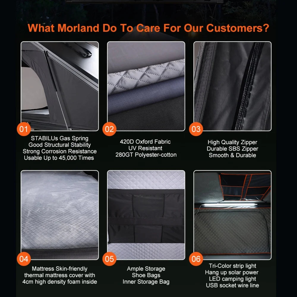 Aluminum Four-Person Rooftop Tent, Hard Shell, Closed Size 212x131x19 cm