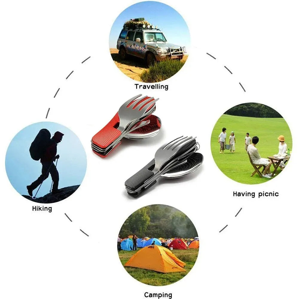 Foldable Camping Utensil Set Stainless Steel Knife Fork Spoon