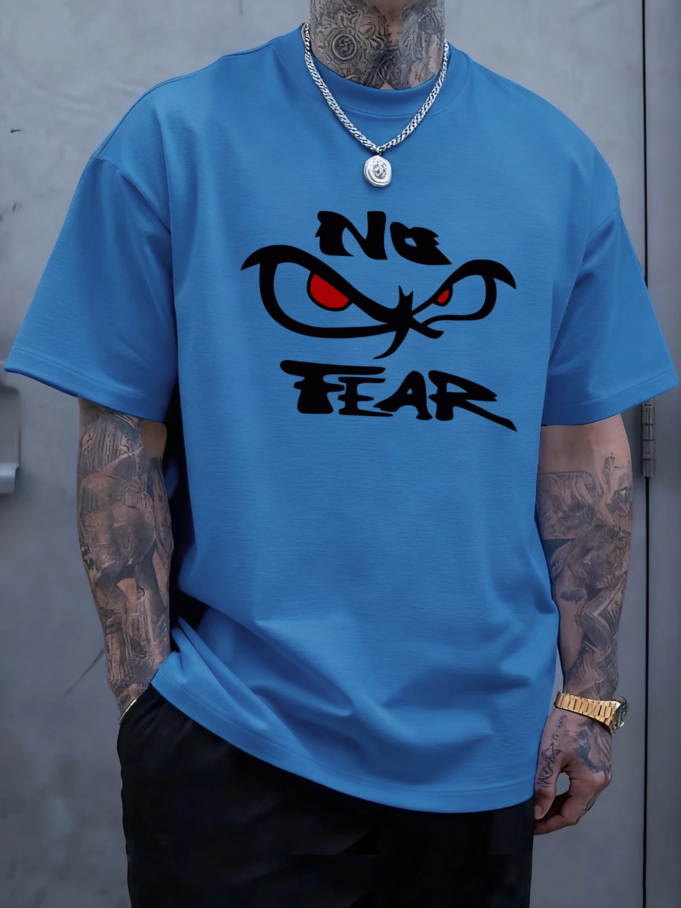 No Fear Determined Gaze Print Mens T-Shirts Cotton Fashion Short Sleeve Oversized Soft Sports Clothes Summer Casual T Shirt