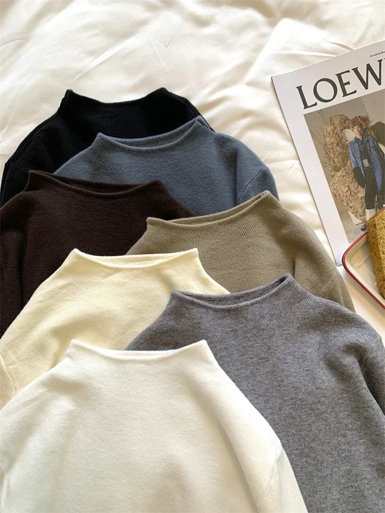 2025 Solid Sweater Women Half Turtleneck Knitted Pullovers Harajuku Korean Soft Warm Knitwear Autumn Winter Fashion Slim Jumpers