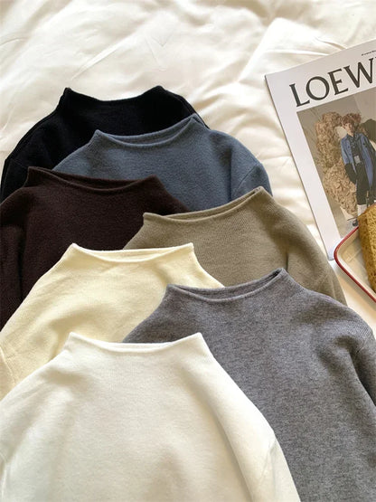 Women Mock Neck Knitted Sweater Pullover Slim Fit Knitwear