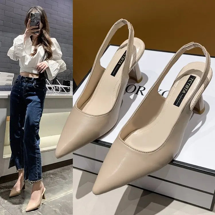 2025 Summer new pointed high heels Women's sandals Casual Shallow mouth shoe Fashion elegant ladies shoes Zapatillas Mujer ﻿
