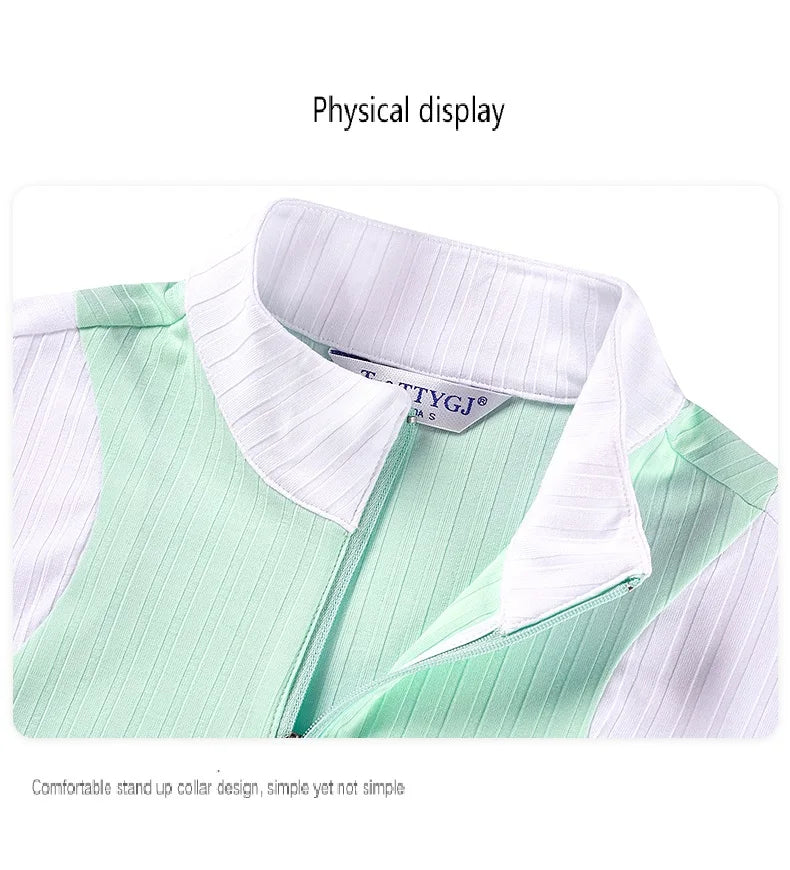 TTYGJ Autumn Spring Golf Clothing Women Contrast Color Golf Base Shirt Ladies Zipper Collar Soft Tops Slim Casual Sportswear