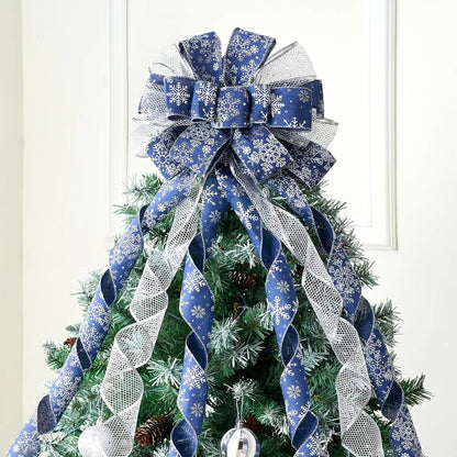 Glitter Snowflake Tree Topper Bow – Holiday Ribbon Decor
