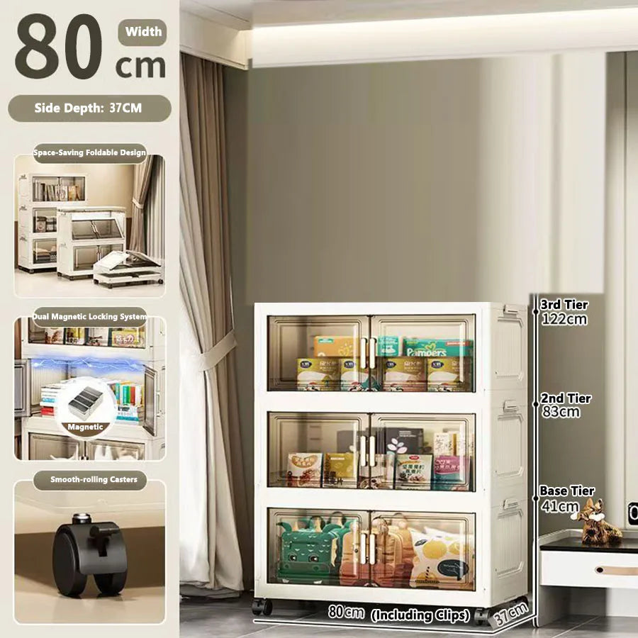 Storage Cabinet Folding Storage Box Home Living Room Toy Cabinet Storage Rack Snack Cabinet Installation-Free Kitchen Storage Cabinet Folding Storage Cabinet Organizer