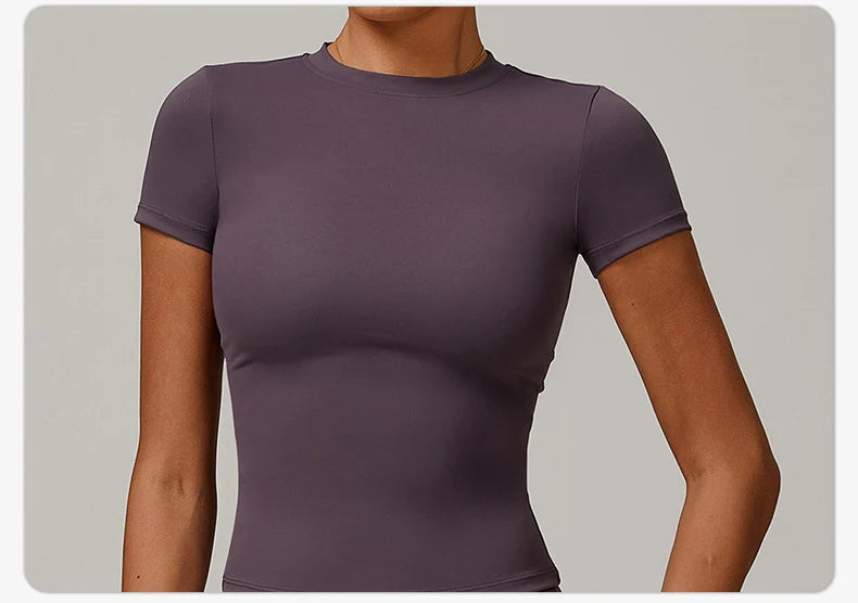 Women's Sports T Shirt Summer Short Sleeve Running Round Neck Breathable Stretchy GYM Yoga Slim Fitness Active Top Tee