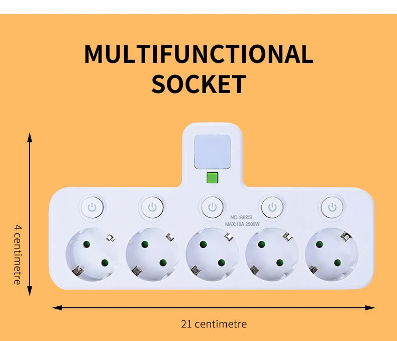 EU Plug Power Strip 4 AC Outlets 2 USB 1 Type-C Ports Two specifications Independent switch with small night light
