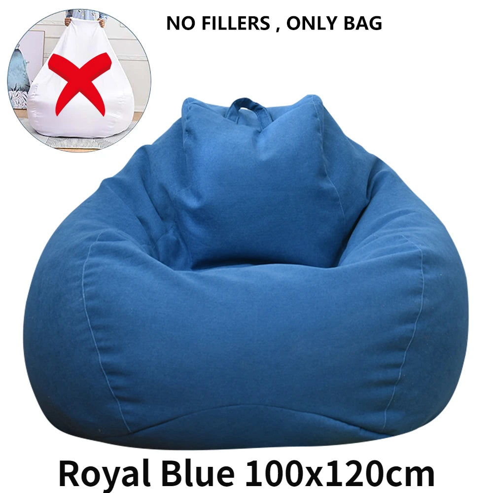 Lazy Sofa Cover Solid Chair Covers Without Filler Linen Cloth Lounger Seat Bean Bag Pouf Puff Couch Tatami Living Room Beanbags
