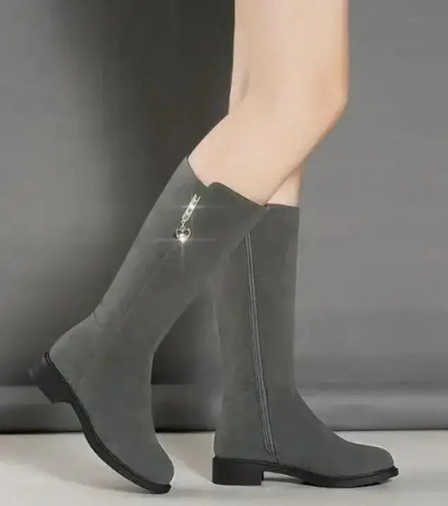 2025 New Women Warm Plush Snow Boots Casual Flat All-match Cotton Fashion Side Zipper Winter Shoes Thigh High Boot Botas Mujer