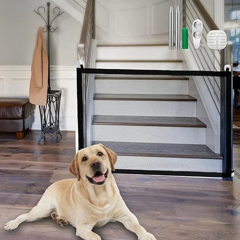 Pet Dog Barrier Fences With 6pcs Hook Pet Isolated Network Stairs Gate New Folding Breathable Mesh Playpen For Dog Safety Fence