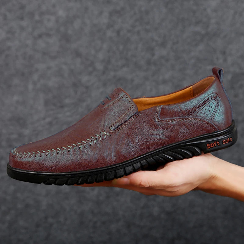 Men's Slip-On Leather Loafers, Soft-Sole Casual Business Shoes