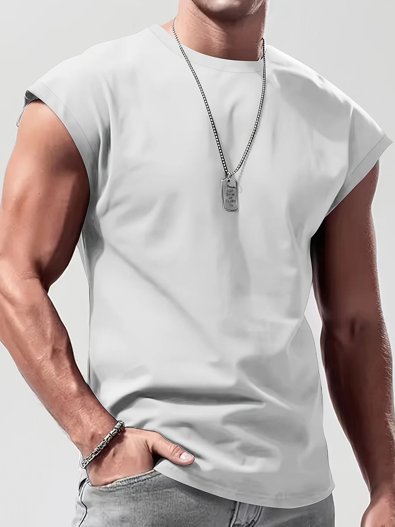Men'S Summer Solid Color Sleeveless Tank Top Breathable Suitable for Casual Sports Versatile Style