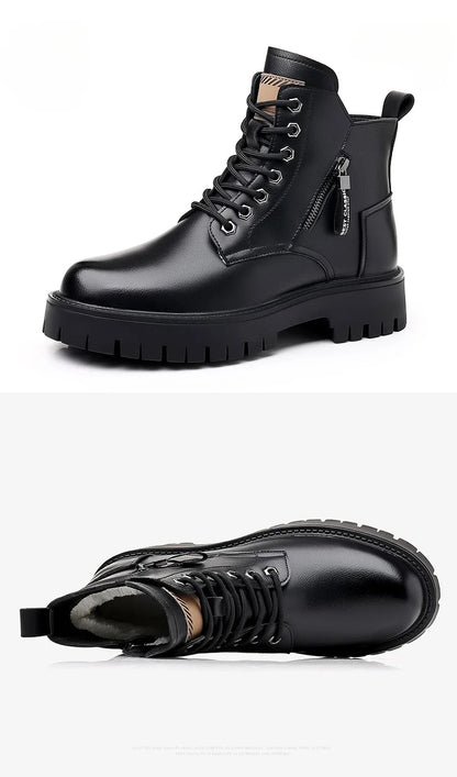 Winter Waterproof Genuine Leather Lace Up Ankle Boots For Men Outdoor