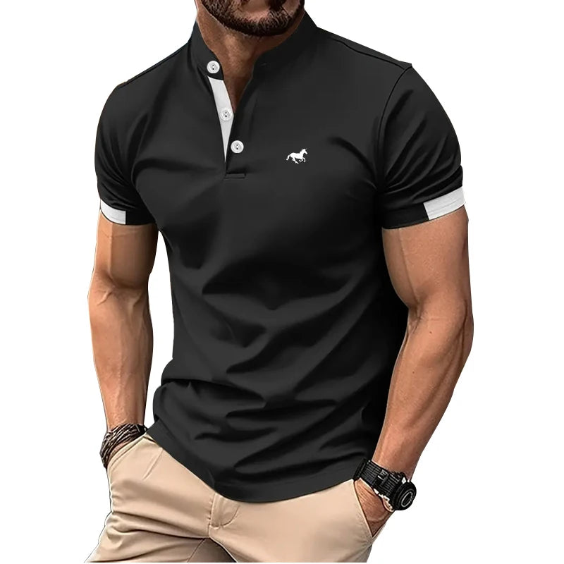 Spring Summer Men Casual Short Sleeve Stand Collar Polo T Shirt Men Sport Golf Polo Shirt Letter Print Slim Fit Polo Tops