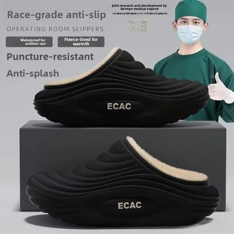Waterproof Cotton Slippers for Men Winter Outdoor Wear EVA Indoor Home Warmth plus Fleece Medical Care Non-Slip Home Shoes