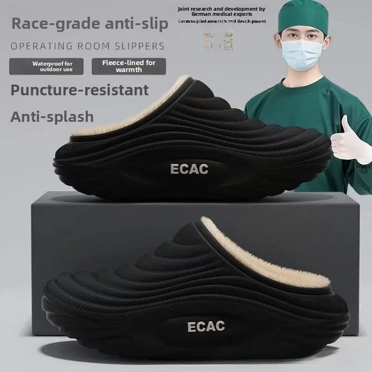 Waterproof Cotton Slippers for Men Winter Outdoor Wear EVA Indoor Home Warmth plus Fleece Medical Care Non-Slip Home Shoes