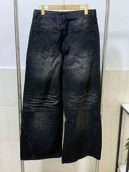 Men's Denim Jeans Loose Straight Wide Leg Washed Solid Color