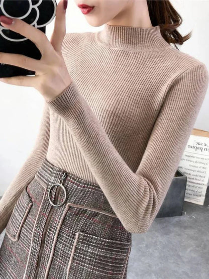 Women's Mock Neck Knit Sweater Pullover Acrylic Cotton Regular Fit