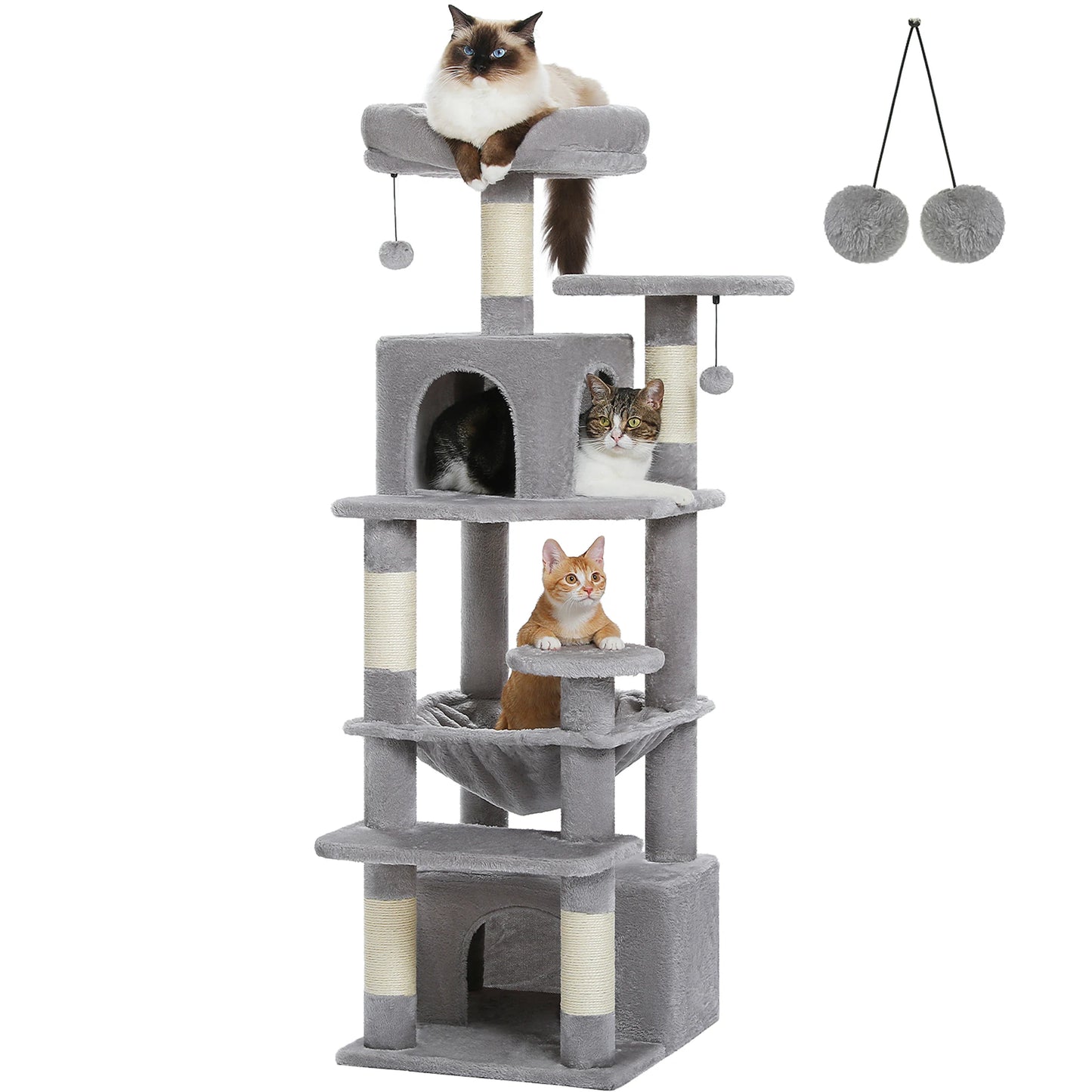 Spacious Cat Tree Tower with Hammocks and Scratching Posts
