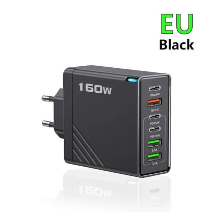 160W 6-Port USB Type-C Fast Charger With EU US UK Plug