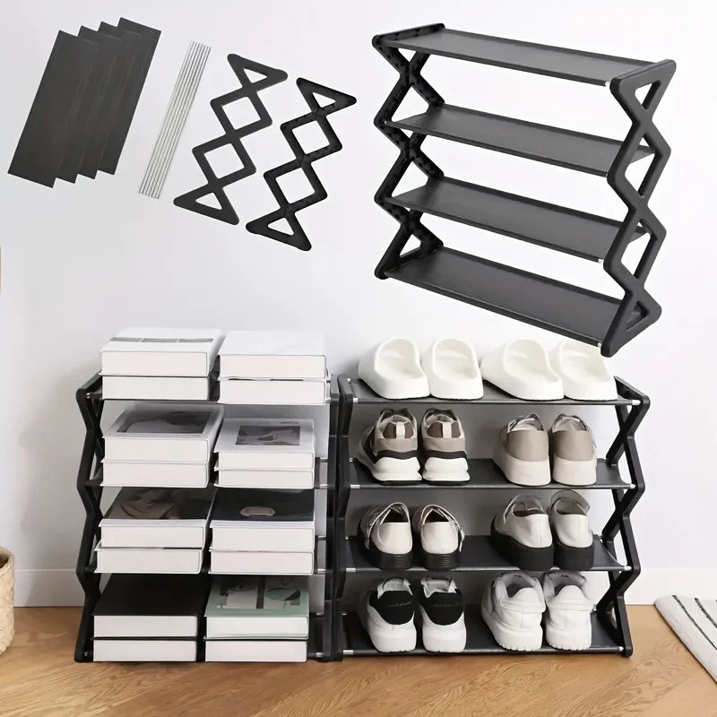 Four Layer Shoe Storage Rack PU Material Solid Color Holds 9 To 12 Pairs