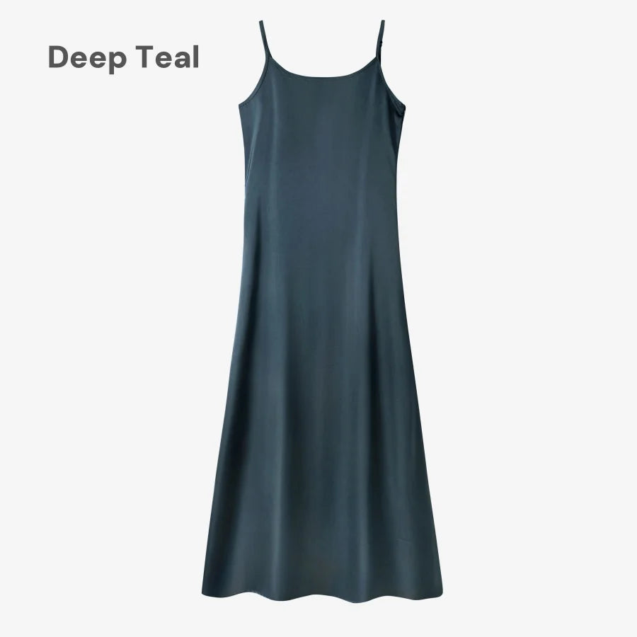 AS AW25 elegance slip satin dress + knitting cross top +mockneck woman clothing set adjustable maxi floor length